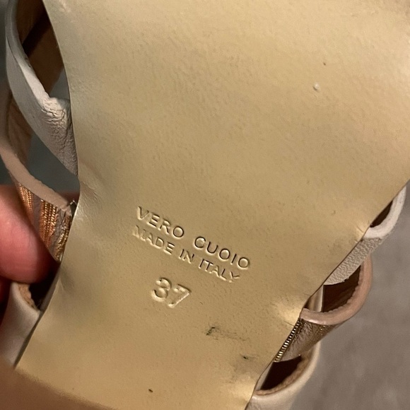 Giampaolo Viozzi Strappy Shootie Sandals High Chunk Heel Taupe Gold  EU37/US 7 - Picture 9 of 12